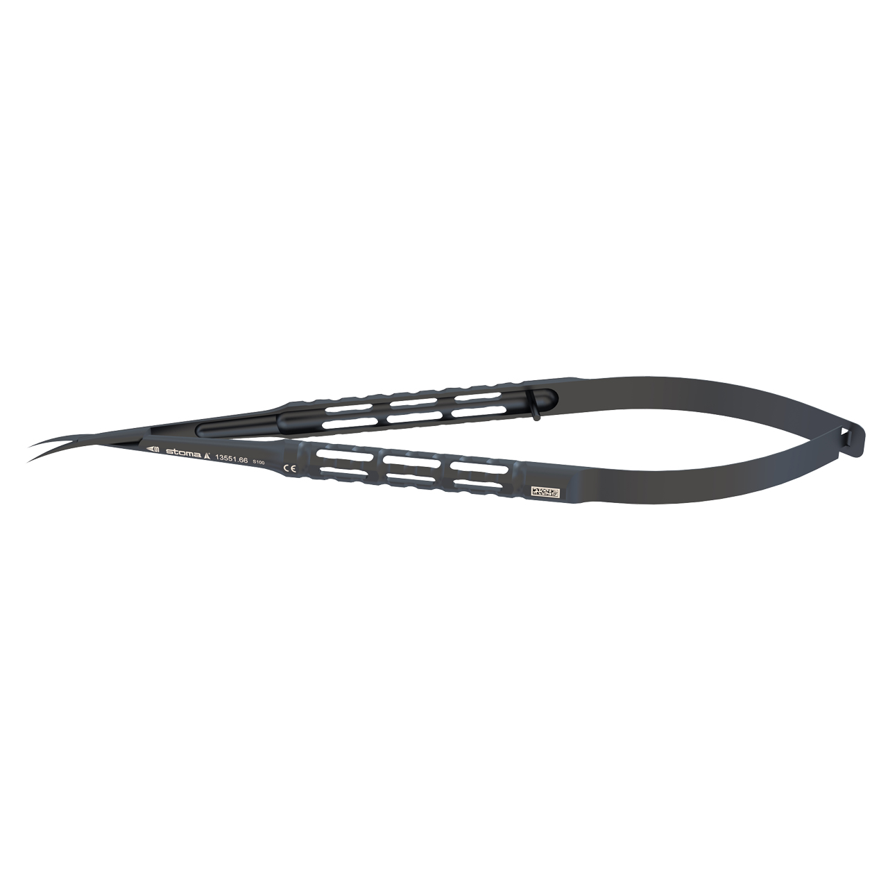 Mikroschere, Gomel, gezahnt, gebogen, 16 cm, hy-light® dark line